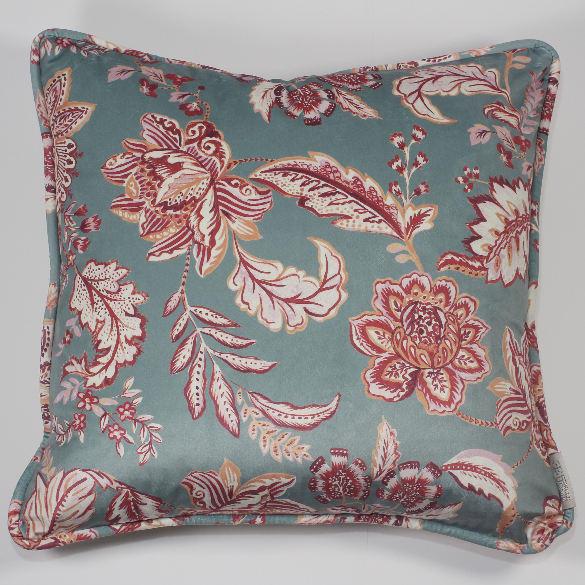 Kashmir Jacobean Floral Botanical Cushion In Teal Raspberry